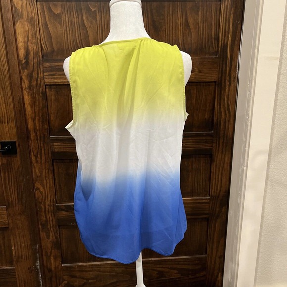 Liz Claiborne Shirt Women Small Lime Green Blue Colorblock V Neck Sheer Camisole - Picture 6 of 16